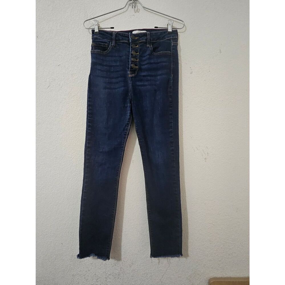 Carly Jean Los Angeles High-Rise Dark Blue Button-Fly Jeans #5